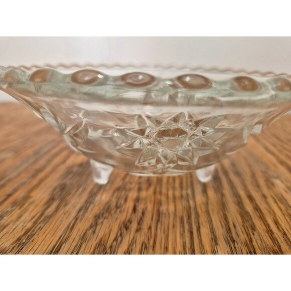 Vintage Clear Glass Decorative Footed Bowl With Starburst & Floral Engraved Patt - Picture 7 of 7